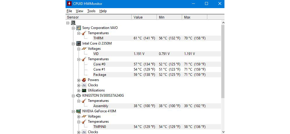 Как посмотреть температуру процессора и видеокарты windows 10 без программ